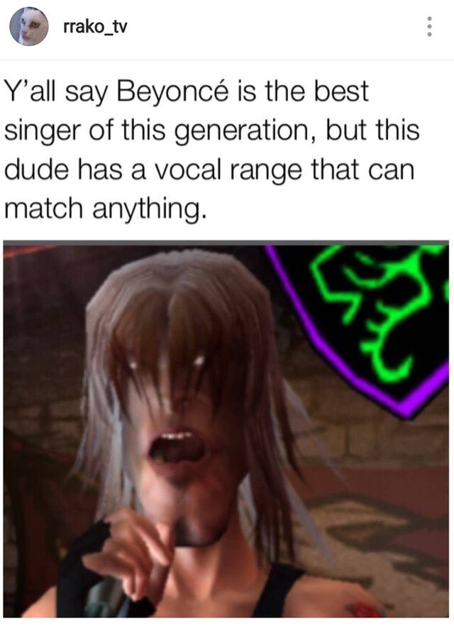 Un meme sobre el cantante de Guitar Hero que coincide con la voz de todas las bandas imaginables