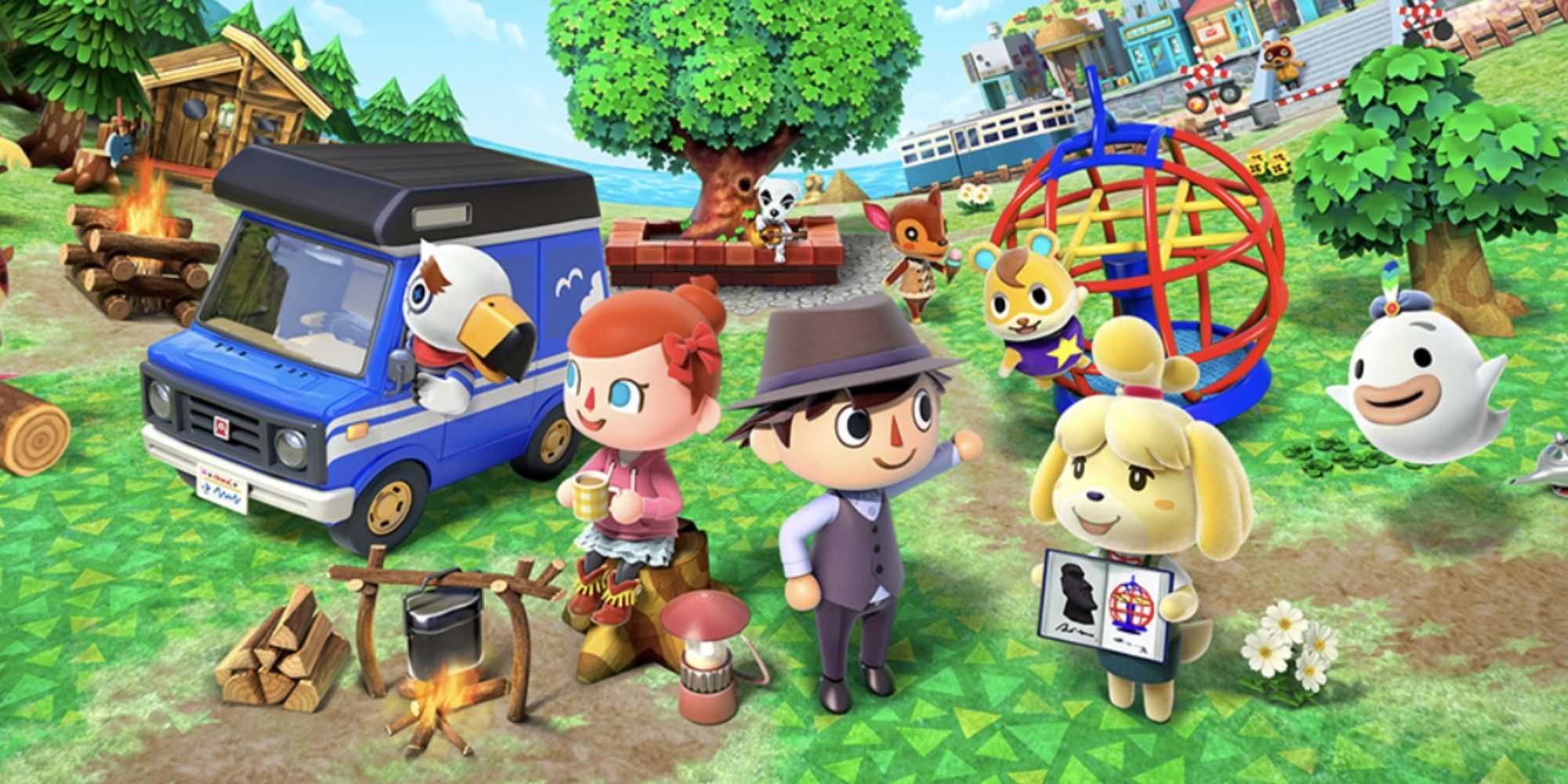 Los aldeanos se reúnen en un campo en Animal Crossing: New Leaf