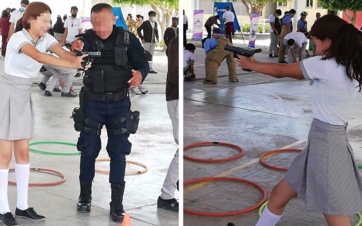 Policías enseñan a estudiantes de Guanajuato a usar armas; ONG's condenan los hechos
