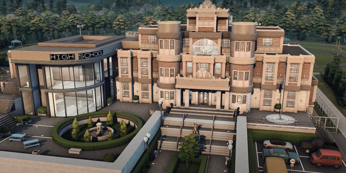 Sims 4 Player Speed ​​Build muestra la impresionante arquitectura del edificio escolar