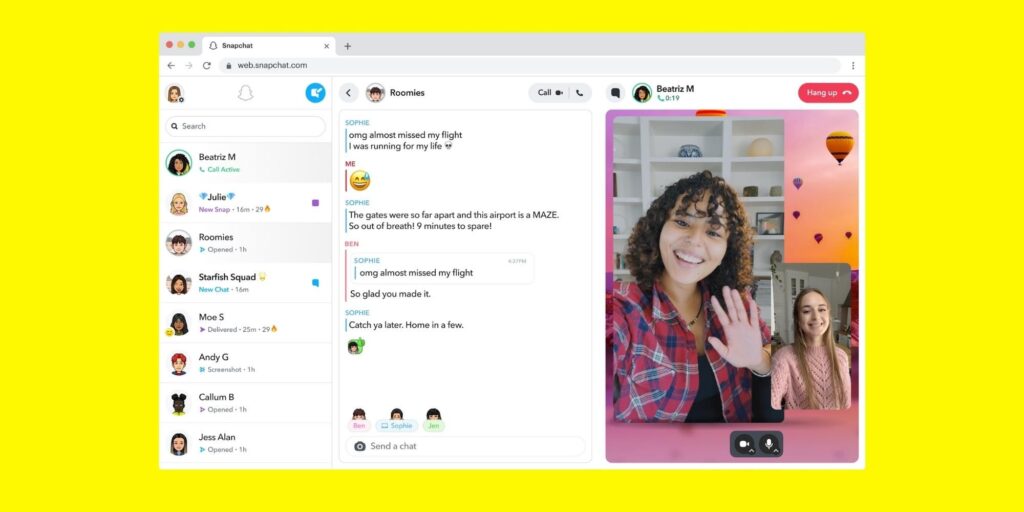 Snapchat para web: cómo iniciar una llamada de video o voz