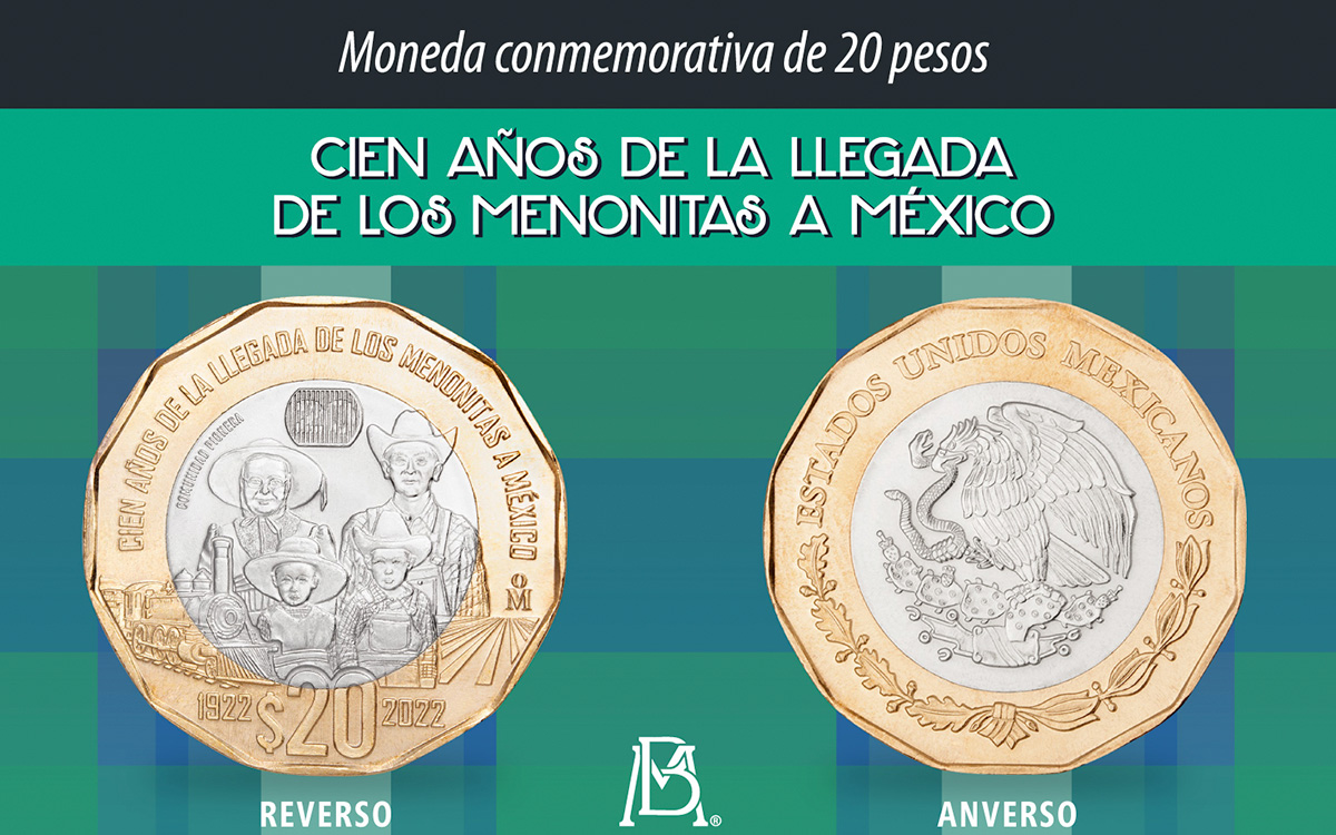 Banxico lanza moneda conmemorativa de $20 por los 100 años de la llegada de los menonitas a México