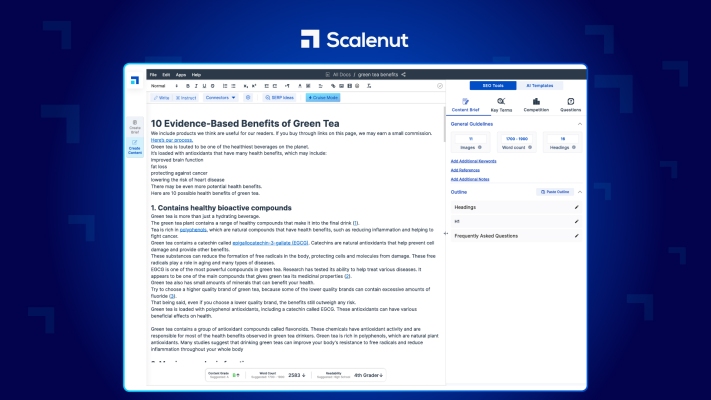 El redactor de IA de Scalenut también ayuda a que el contenido haga mella en los resultados de los motores de búsqueda