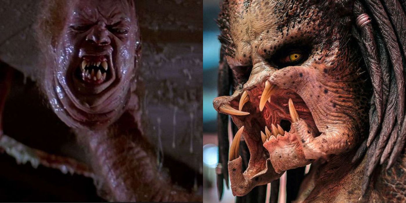 A split screen of Thing and Predator.