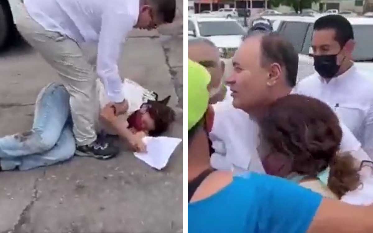 Sonora: Mujer cae al suelo tras sujetarse de la camioneta de AMLO; la atiende Durazo | Videos