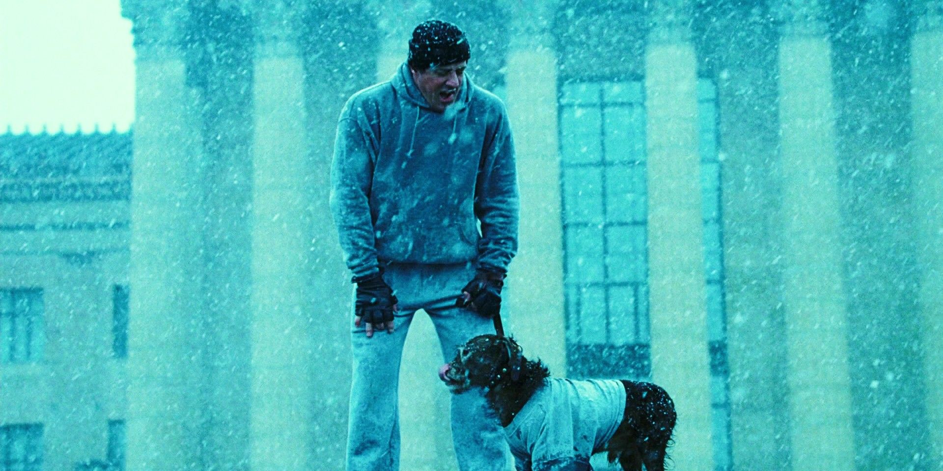 Sylvester Stallone With A Dog In Rocky Balboa