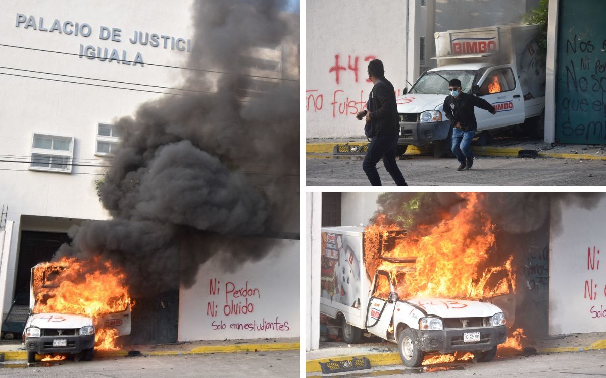 Guerrero: Normalistas incendian camiones en el Palacio de Justicia de Iguala