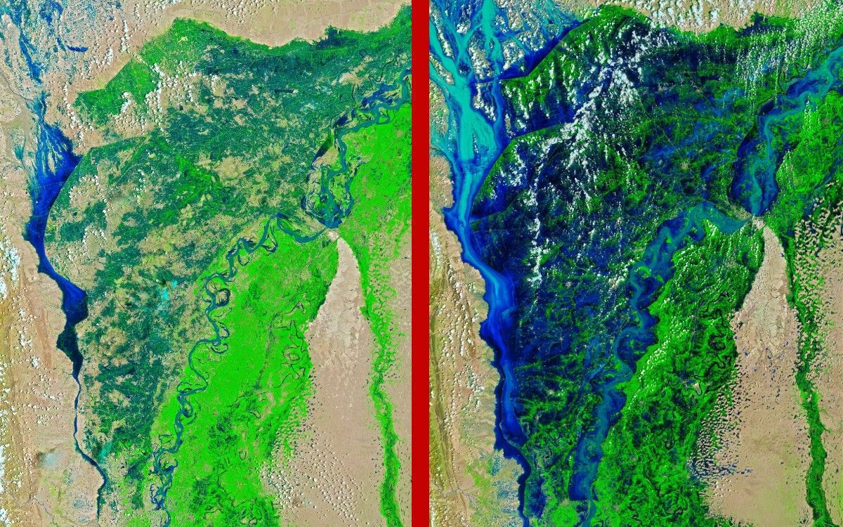 Impresionantes imágenes satelitales muestran el antes y después de las inundaciones en Pakistán