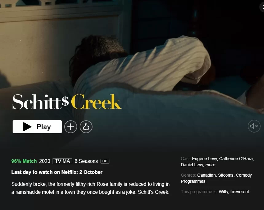 schitts creek deja netflix el 2 de octubre