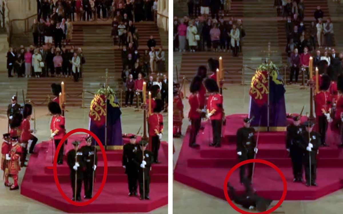 Se desmaya un guardia real frente al féretro de Isabel II | Video