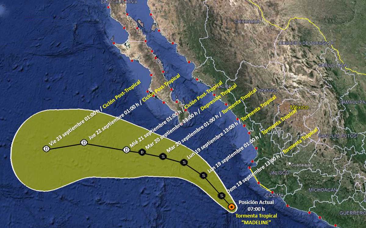 Tormenta tropical ‘Madeline’ se ubica frente a costas de Jalisco; Conagua llama a extremar precauciones