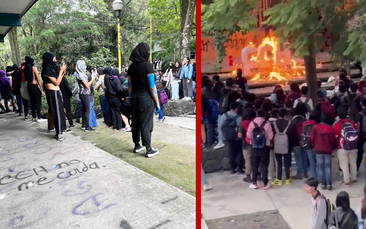 Encapuchados provocan incendios y destrozos en CCH Sur por abuso sexual contra alumna | Videos