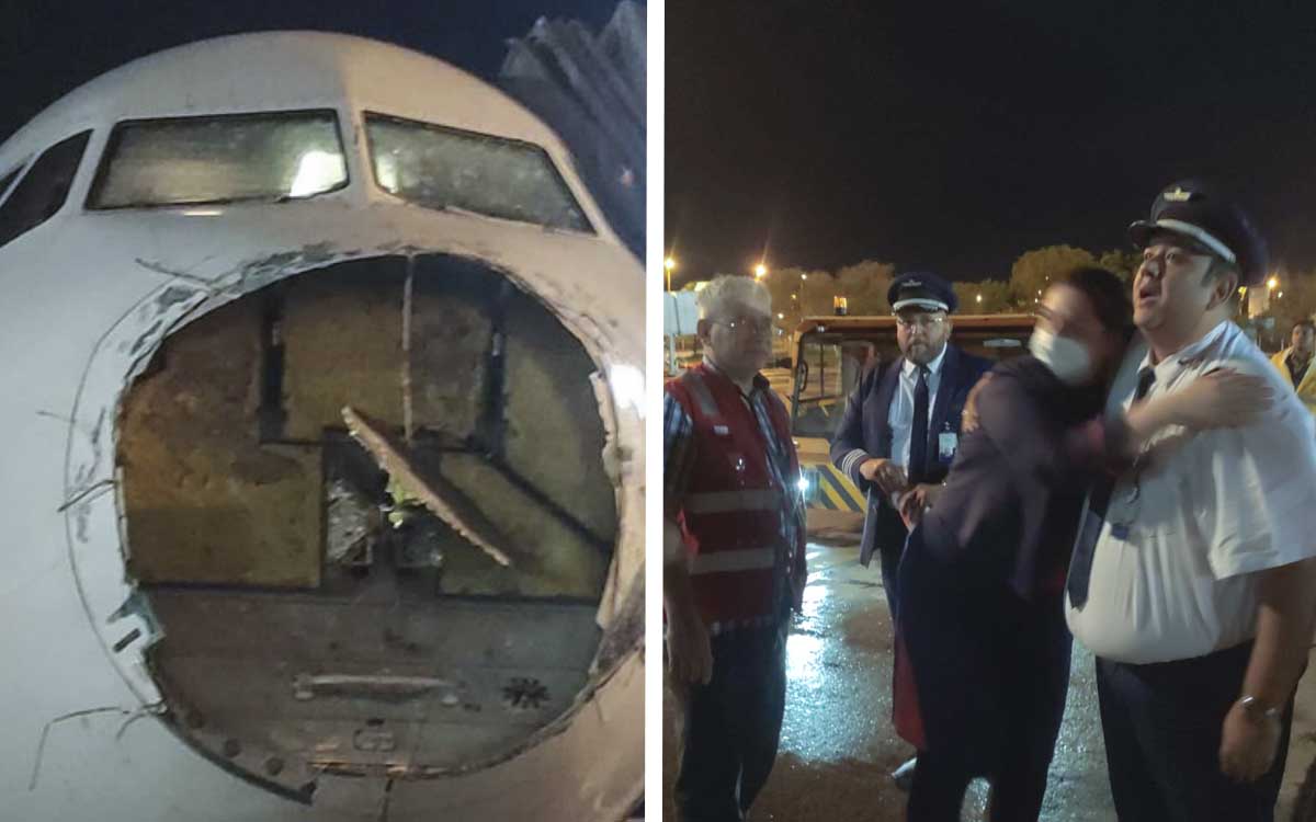 Pasajeros en pánico: Avión llegó con el parabrisas roto, sin un motor y sin nariz | Video