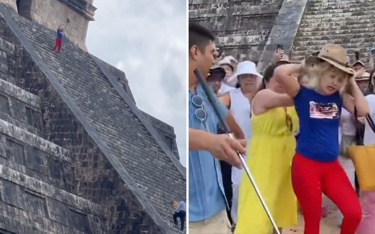 Mujer sube a pirámide de Chichen Itzá; ‘¡Cárcel! ¡Sacrificio!’, pidieron turistas