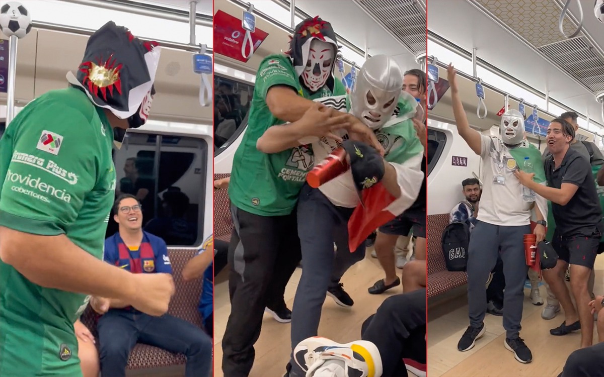¡El Santo, el Cavernario, Blue Demon…! Mexicanos dan función de lucha libre en metro de Qatar | Video