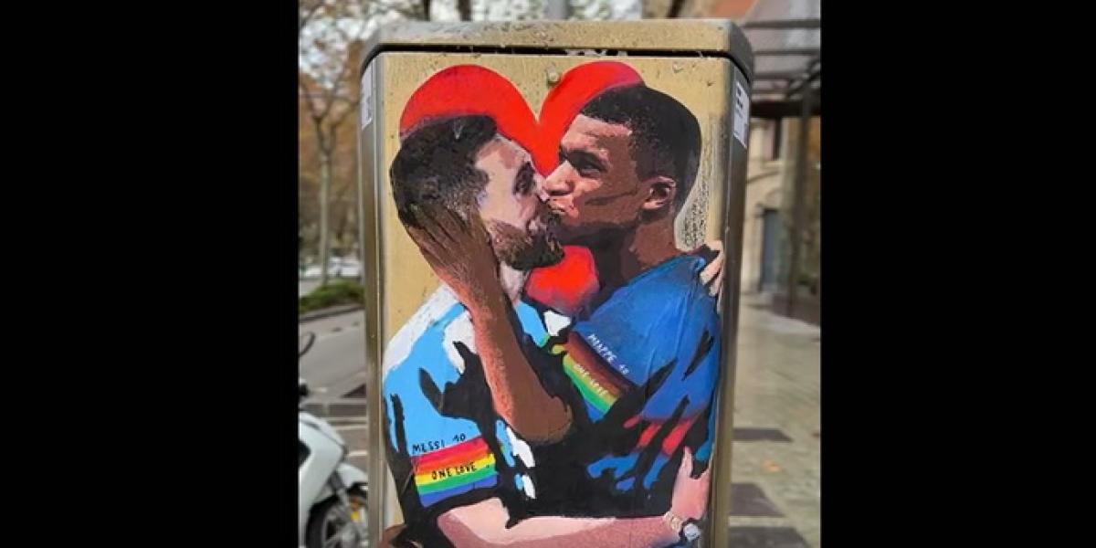 El grafiti de Messi y Mbappé besándose antes de la final del Mundial que arrasa en redes