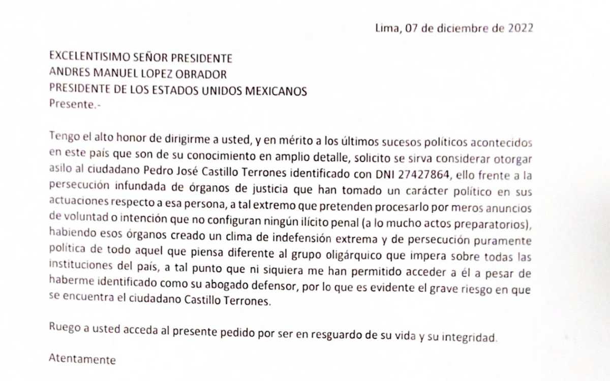 Pedro Castillo formalizó solicitud de asilo a México