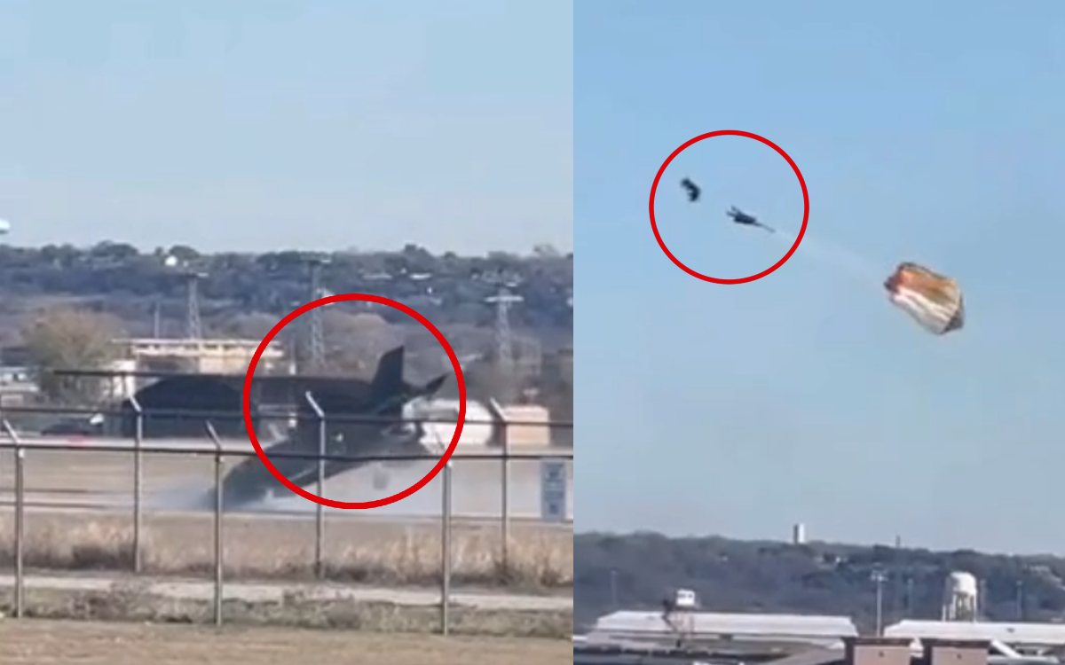 Piloto sale expulsado tras choque de avión militar en Texas | Video