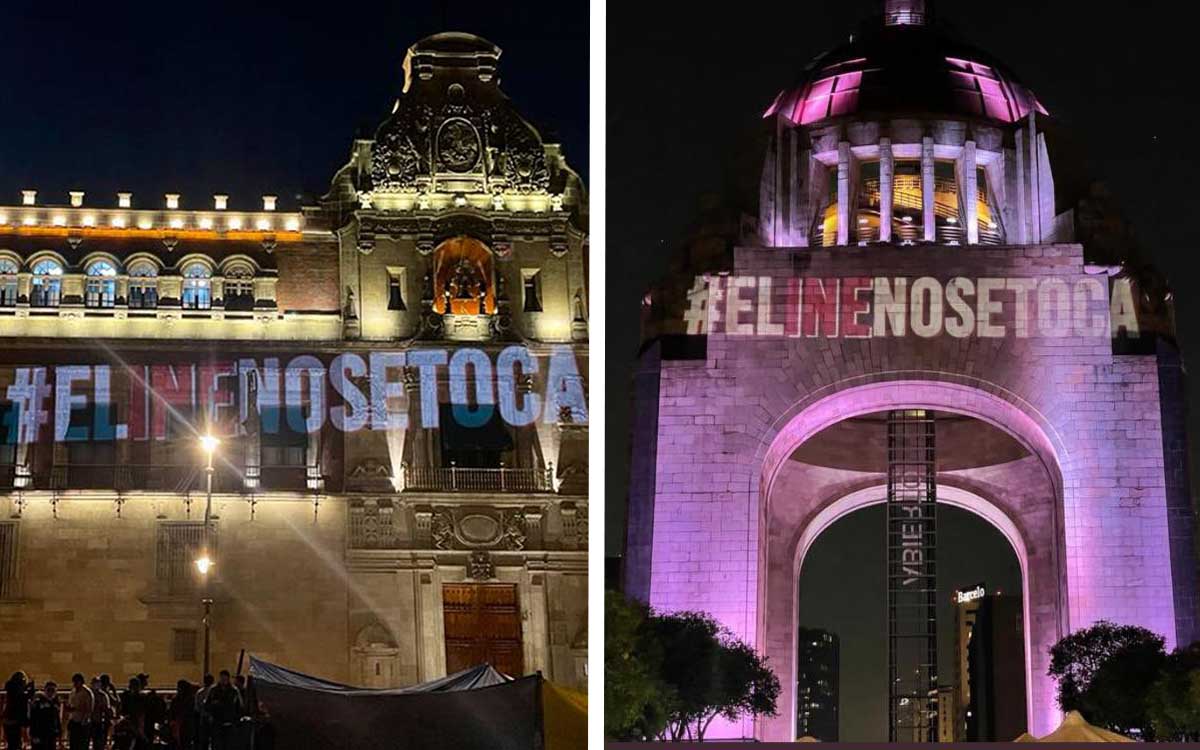 Proyectan ‘El INE no se toca’ en Palacio Nacional y Monumento a la Revolución