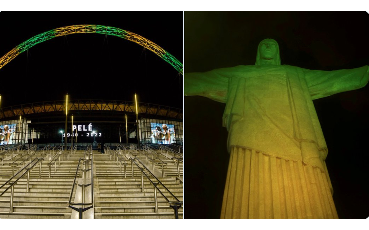 Se tiñen Cristo Redentor y Wembley Stadium de verde y amarillo en honor a Pelé | Video