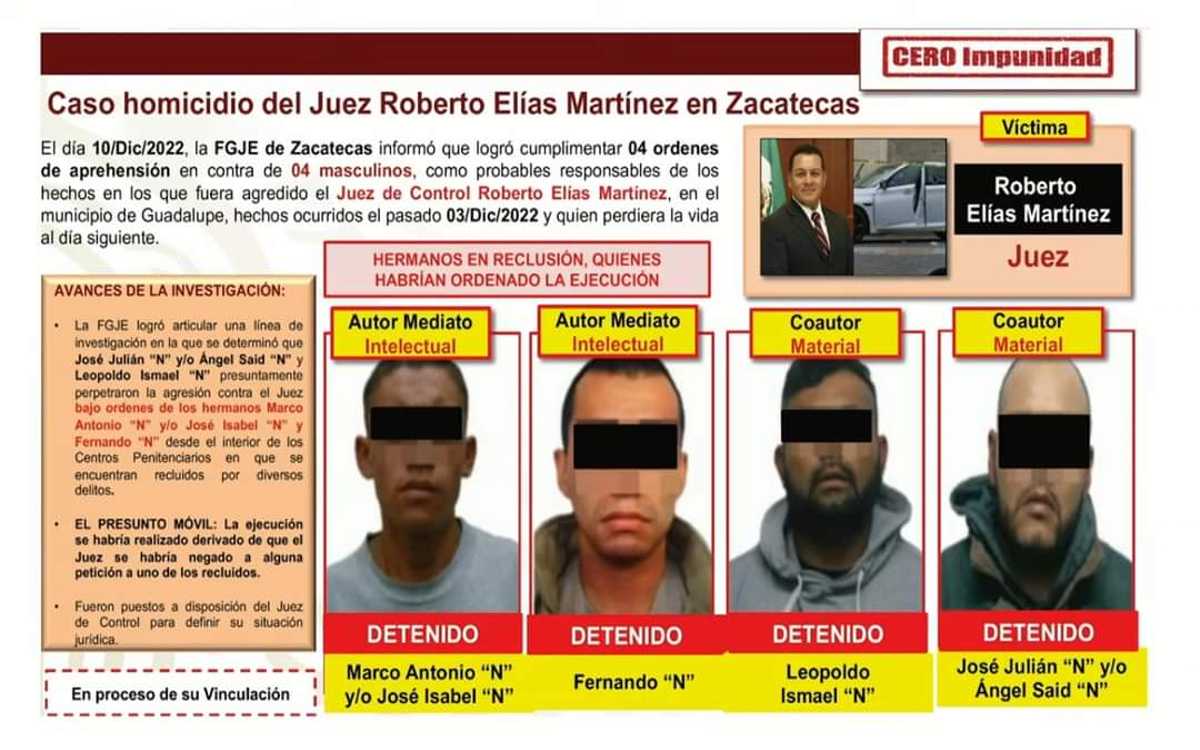 Vinculan a proceso a presuntos asesinos de juez en Zacatecas