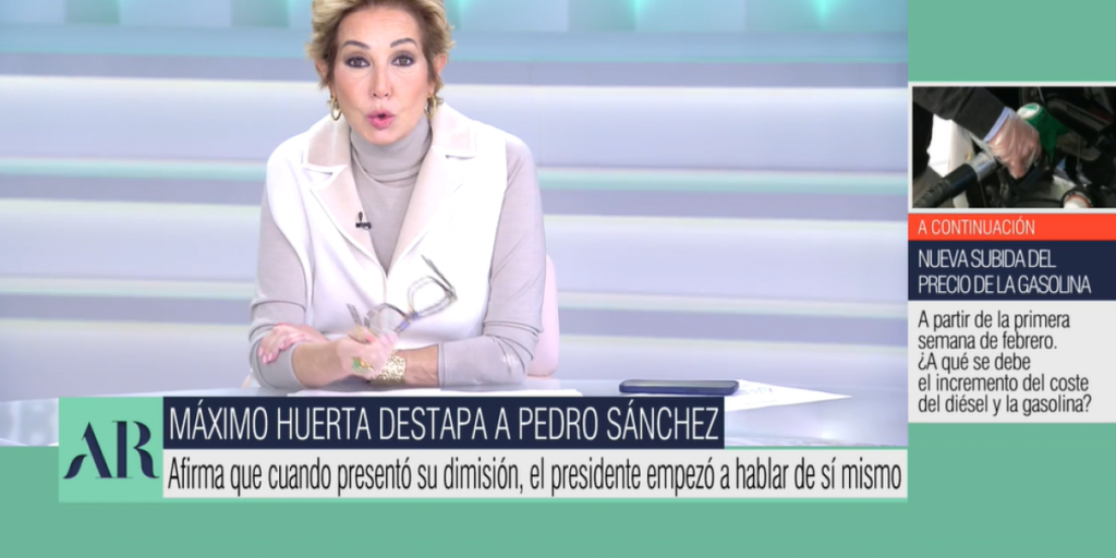 Ana Rosa no da crédito a la confesión de Máximo Huerta sobre su dimisión del Gobierno