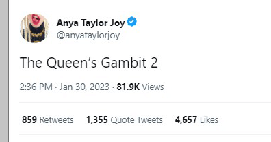 anya taylor joy borró el tweet el gambito de reinas 2