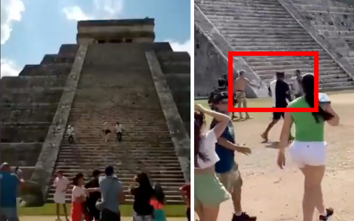 Detienen, golpean y multan a polaco que subió al Castillo de Chichén Itzá