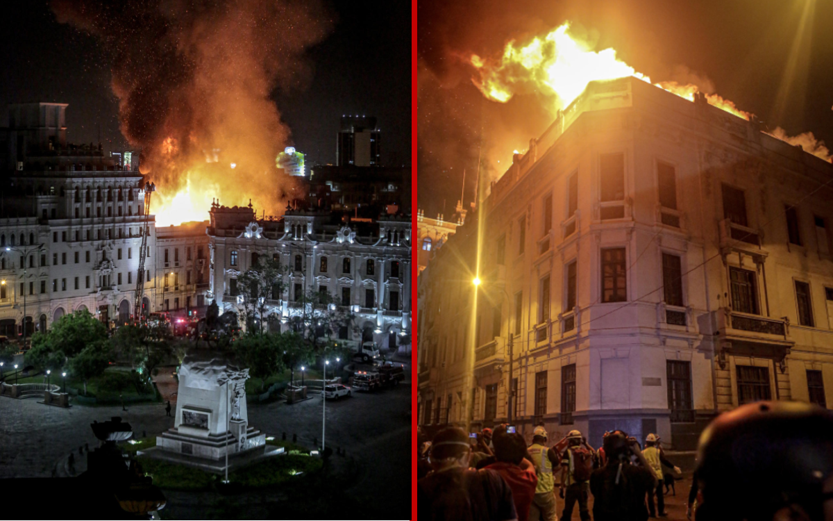 Incendio arrasa casona del centro de Lima durante protestas en Perú | Videos