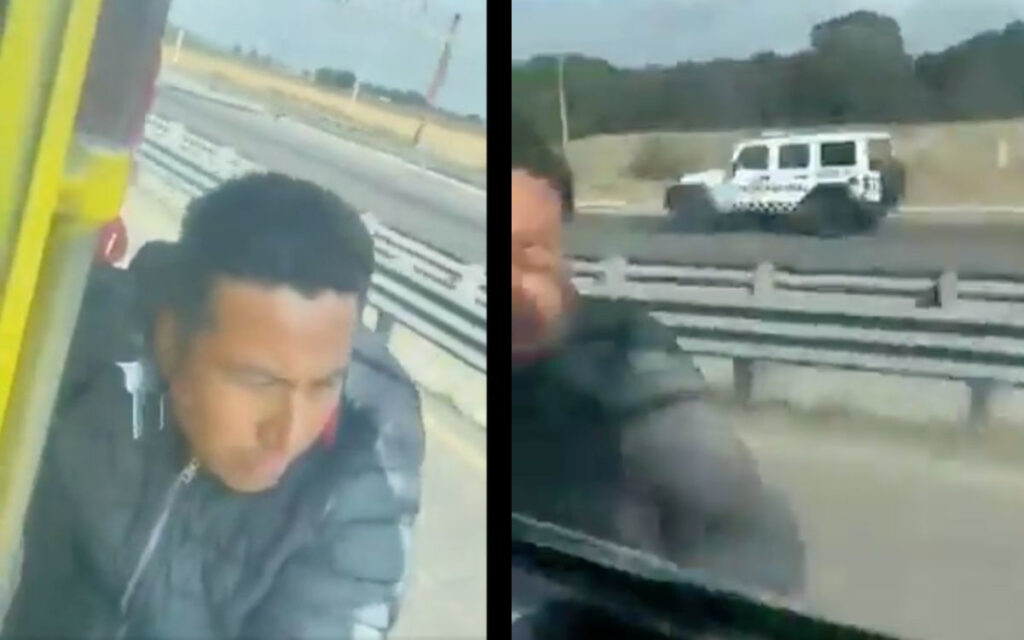 Presunto asaltante se cuelga a camión en carretera de Puebla