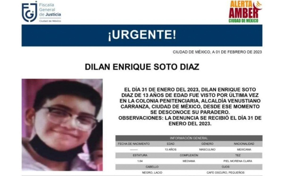 Activan Alerta Amber por desaparición de Dilan Enrique Soto