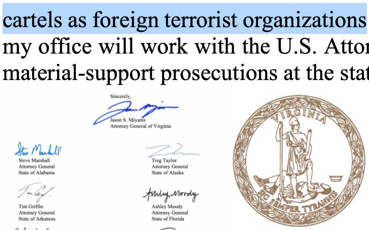 Esta es la carta con la que 21 fiscales de EU piden declarar terroristas a cárteles mexicanos