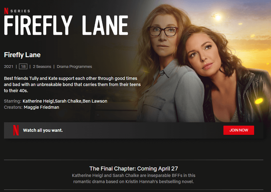 página de la fecha de lanzamiento de la última temporada de firefly lane