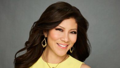 Julie Chen Moonves Big Brother smiling in a yellow dress