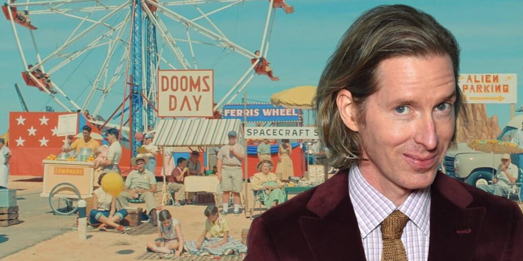 Wes Anderson in front of Asteroid City