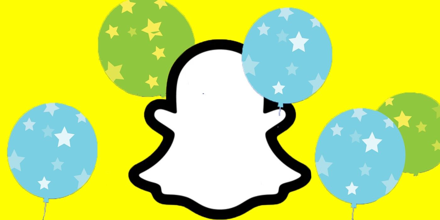 Snapchat ghost surrounded by birthday balloons