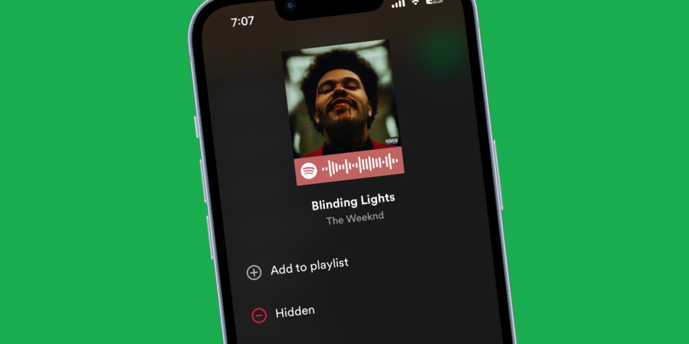 Blinding Lights by The Weeknd On Spotify shown as 'Hidden'