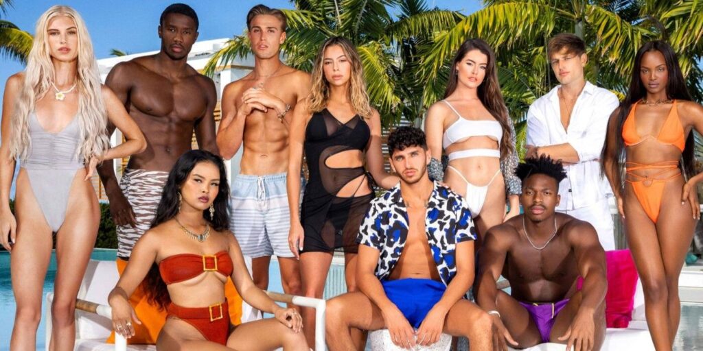 Too Hot To Handle Season 4 Cast in swimsuits looking serious