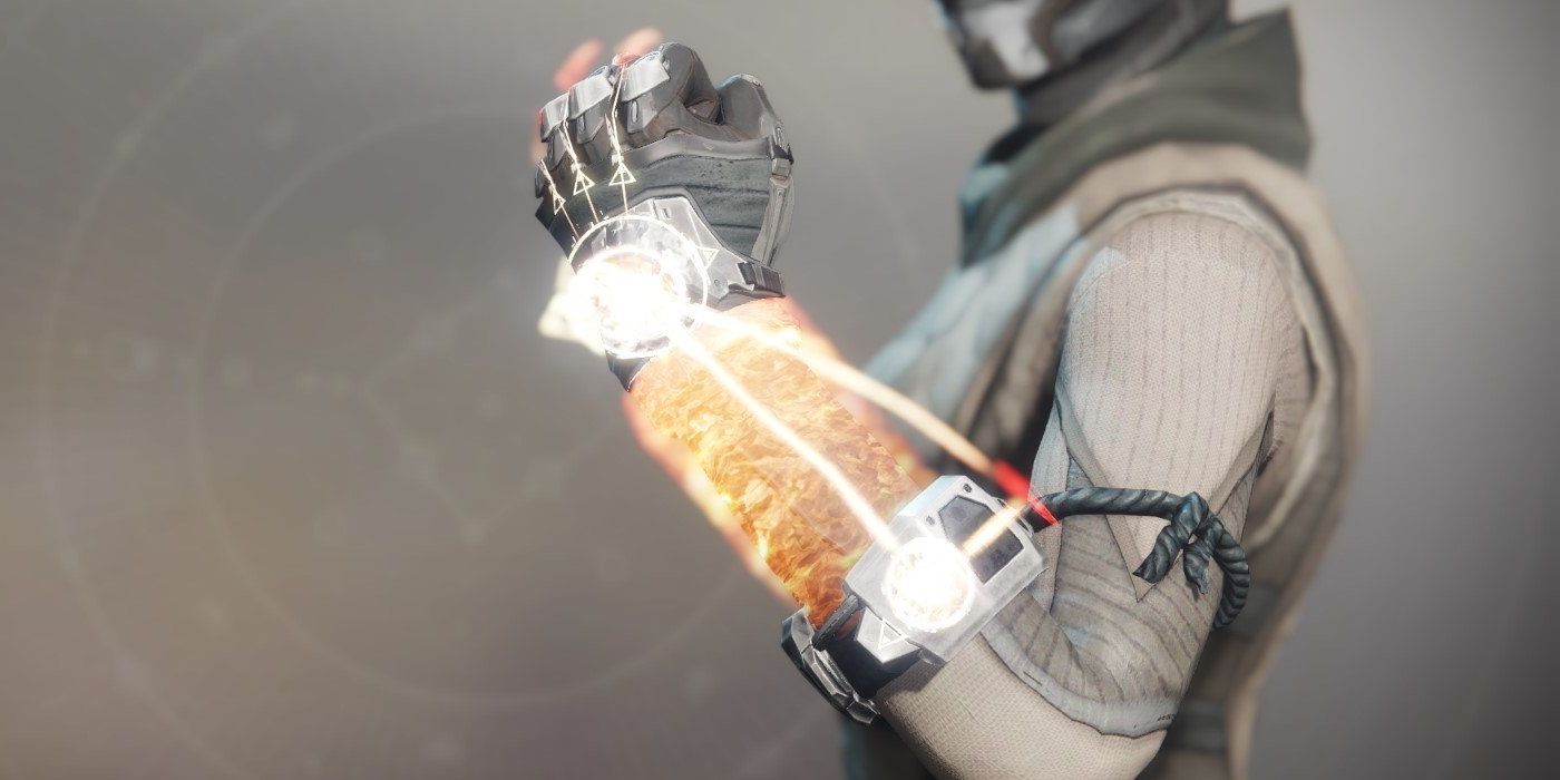 An in-game image of a Destiny 2 Warlock wearing the Sunbracers Exotic gauntlets.