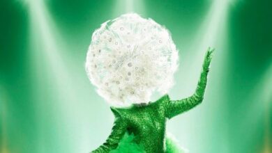 The Masked Singer Season 9 Dandelion posing in front of green background