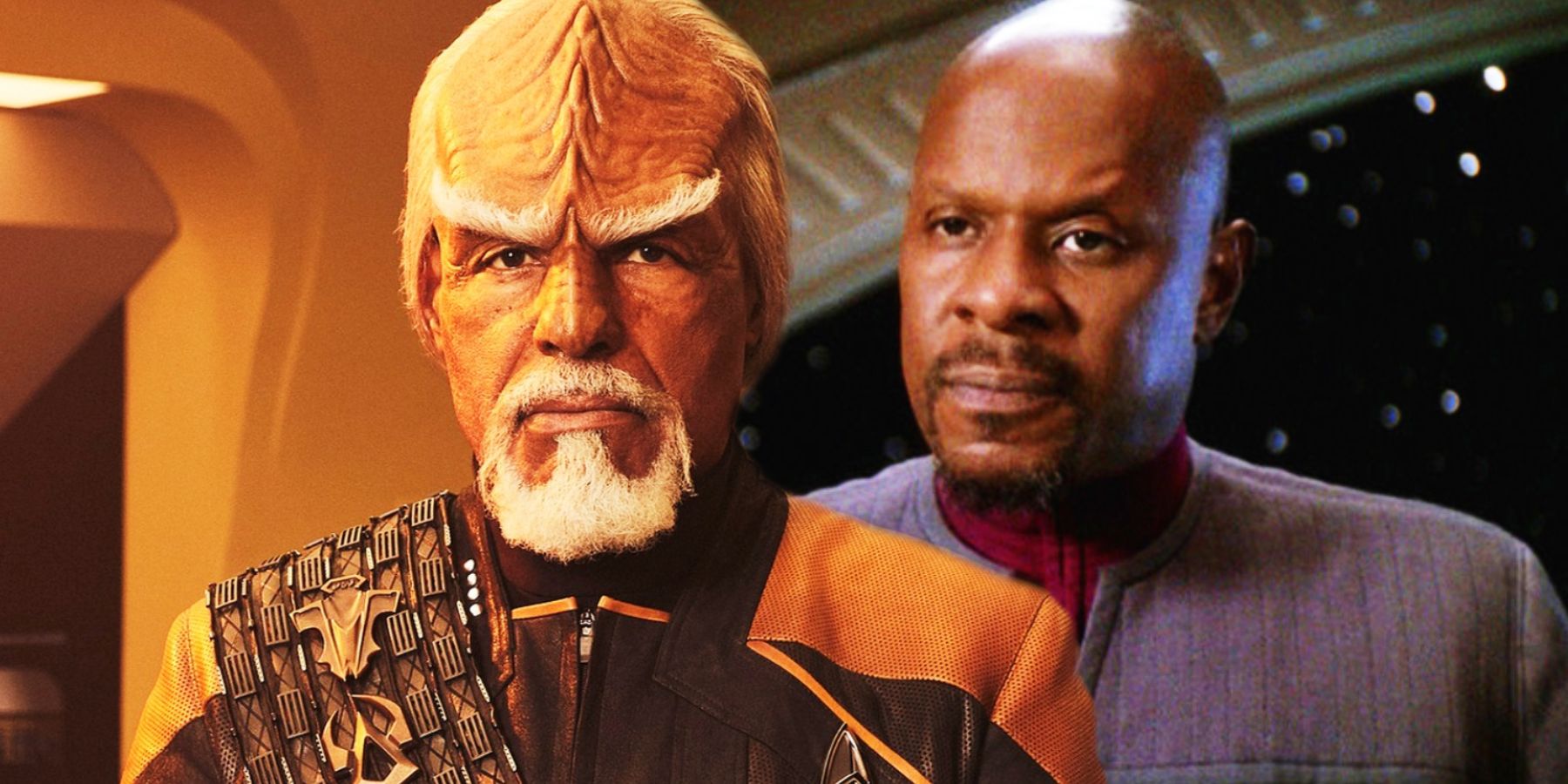 Michael Dorn as Captain Worf and Avery Brooks as Captain Sisko in Star Trek