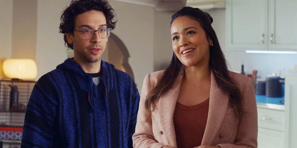 Rick Glassman as Edward and Gina Rodriguez as Nell in Not Dead Yet season 1 episode 8