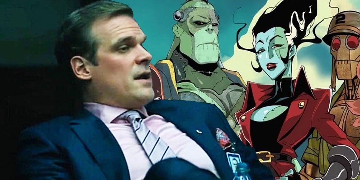 David Harbour in Suicide Squad and the characters from Creature Commandos