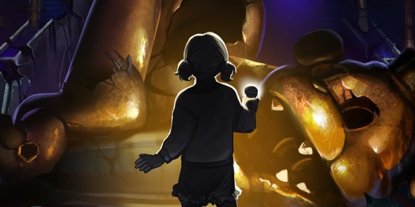 A close up on the little girl looking at the ruins of the pizzaplex from the teaser image for Five Nights at Freddy's: Security Breach Ruin DLC