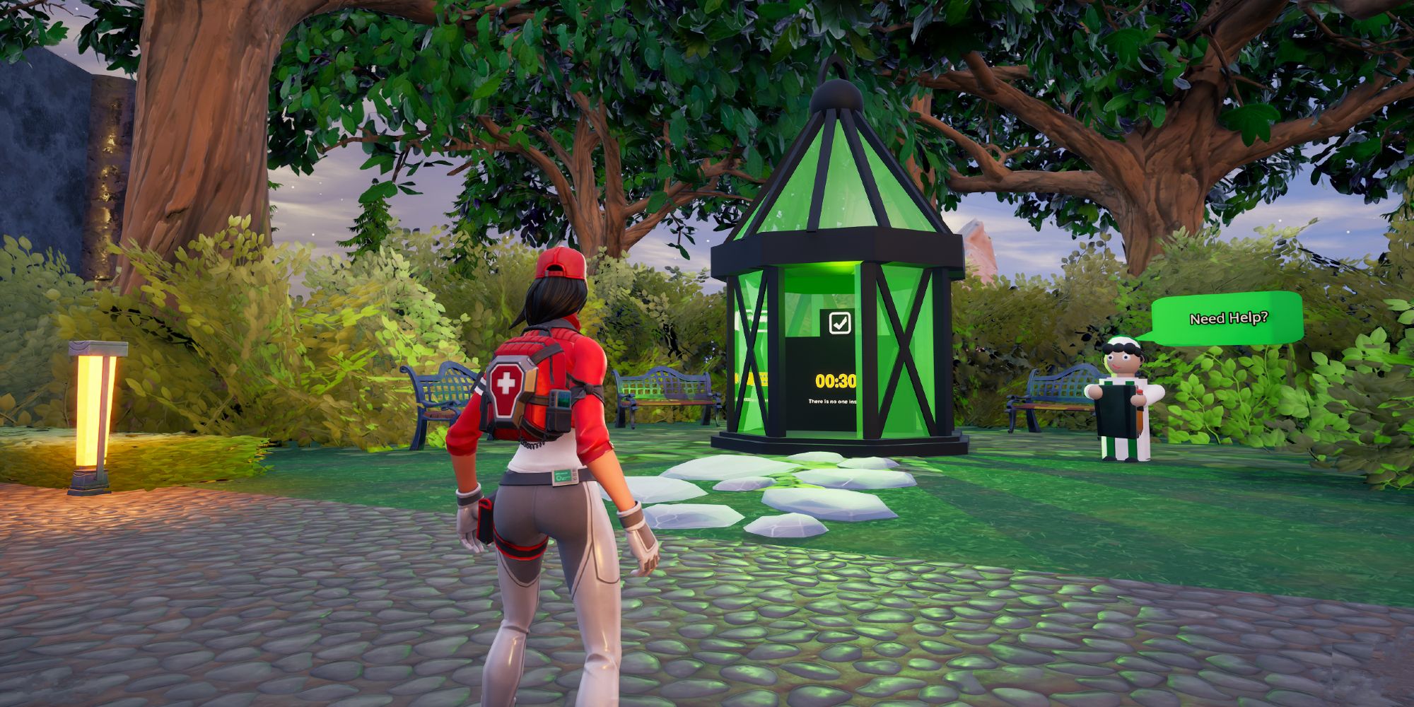 Fortnite Lantern Fest Player Standing Outside Green Lantern Puzzle On Lantern Fest Tour Island