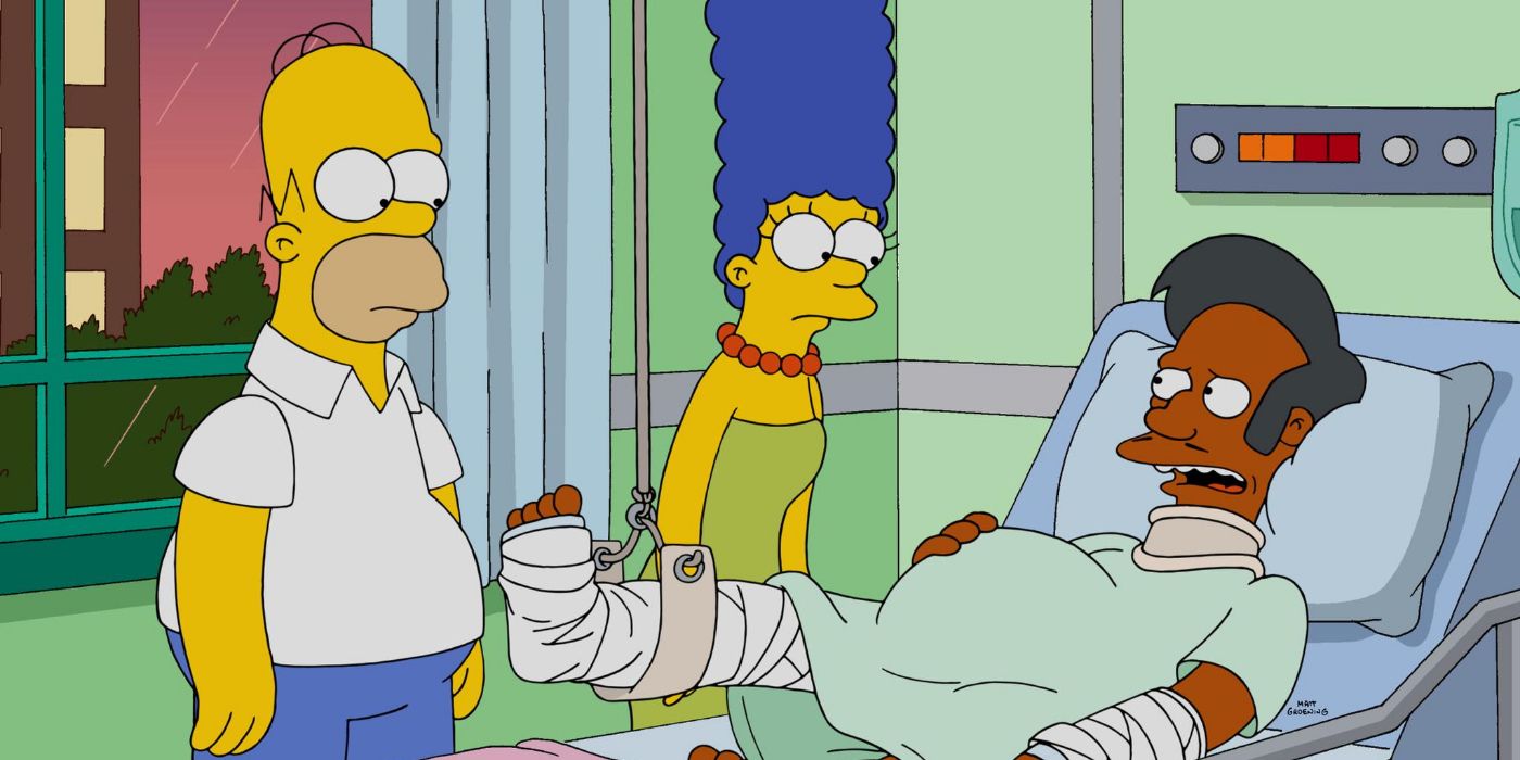 Apu in a cast on The Simpsons