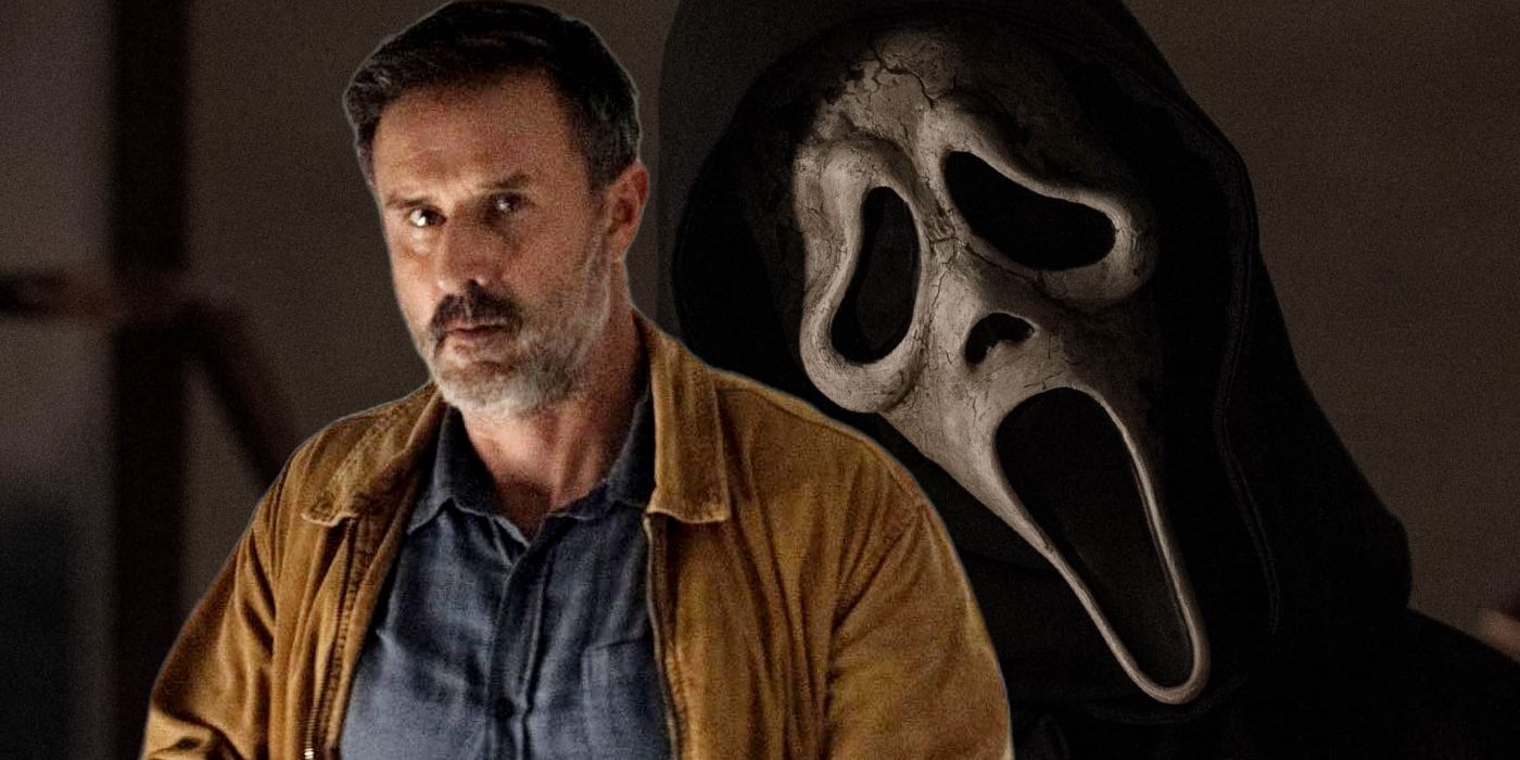 David Arquette as Dewey Riley in Front of Ghostface from Scream 6