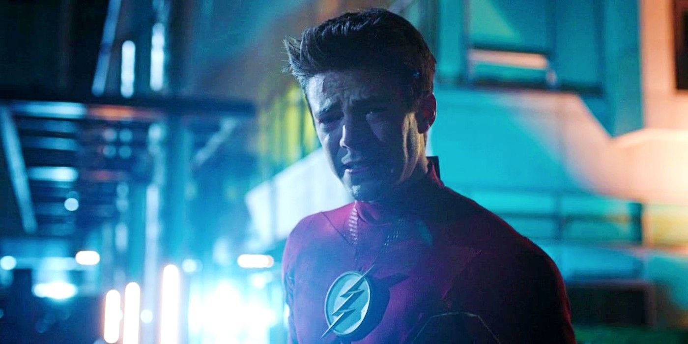Grant Gustin as Barry Allen crying in The Flash Season 4 Finale