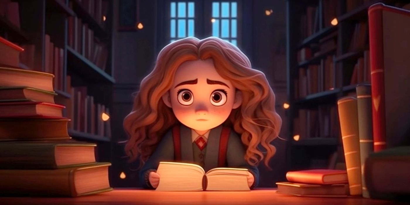 Pixar-style Hermione in Harry Potter AI art.