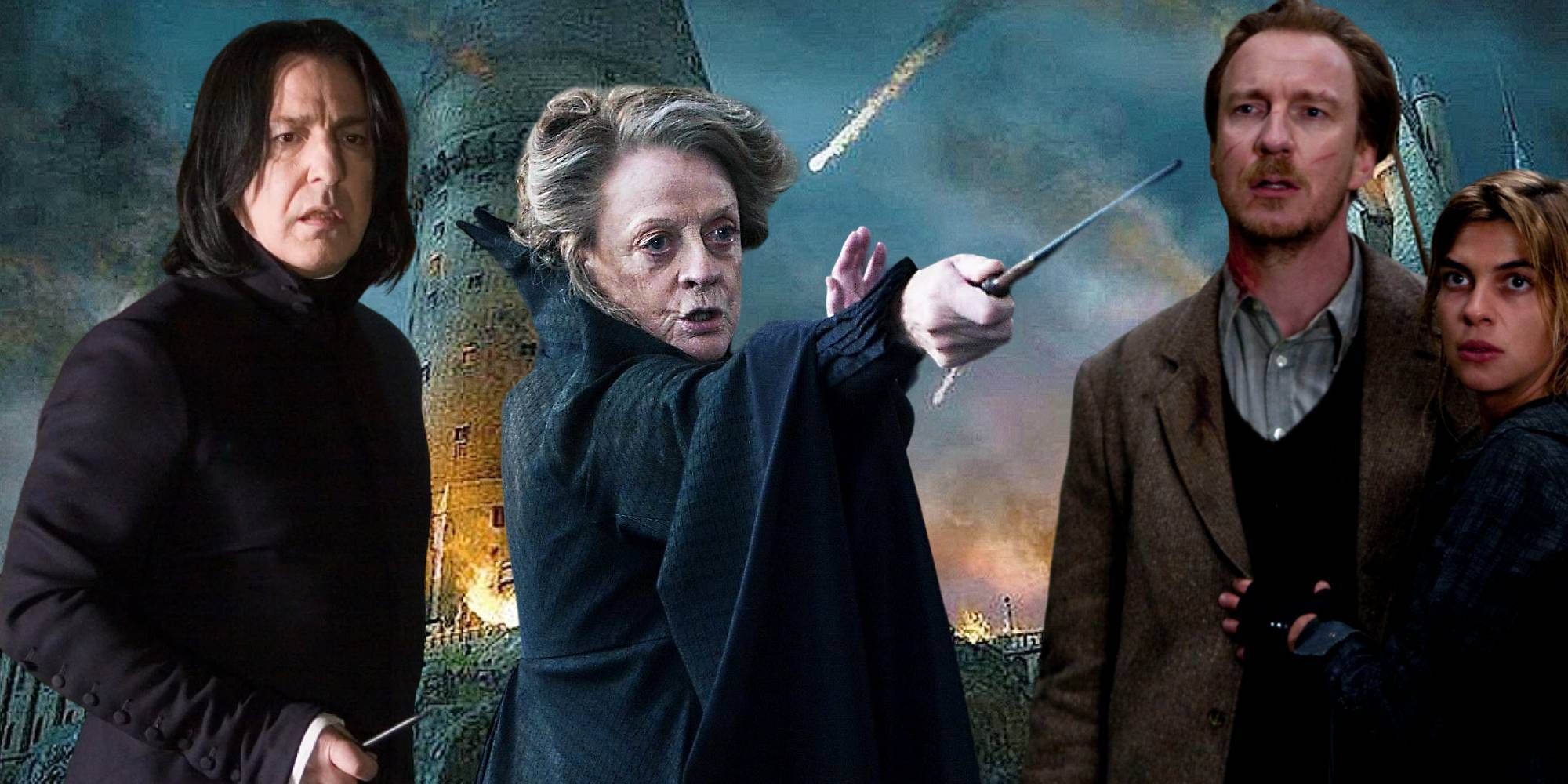 Snape, McGonagall, Lupin and Tonks at the Battle of Hogwarts Original Image